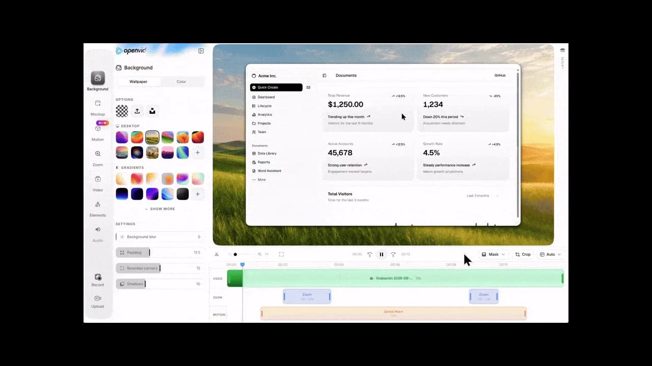 OpenVid: Studio-Quality Demo Videos and 3D Mockups, Right in Your Browser